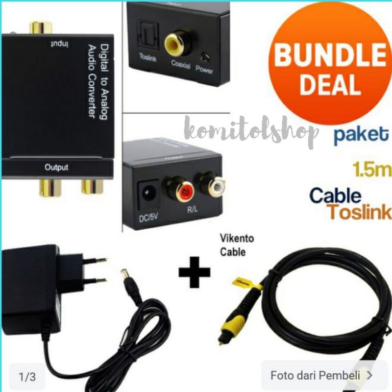 PAKET KABEL OPTIK TOSLINK + CONVENTER OPTIK AUDIO TO RCA/ANALOG AUDIO