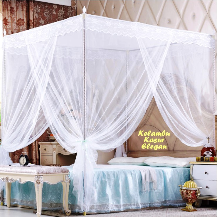 180 X 200 CM Kelambu Kasur Elegan TERMASUK TIANG PENYANGGA (Kelambu 3 pintu dengan kanopi)