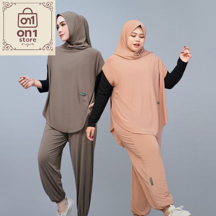 Baju olaharga Terbaru / HIJACTIVE - Setelan Olahraga Wanita Muslimah Outer Hijab dan Celana Panjang 