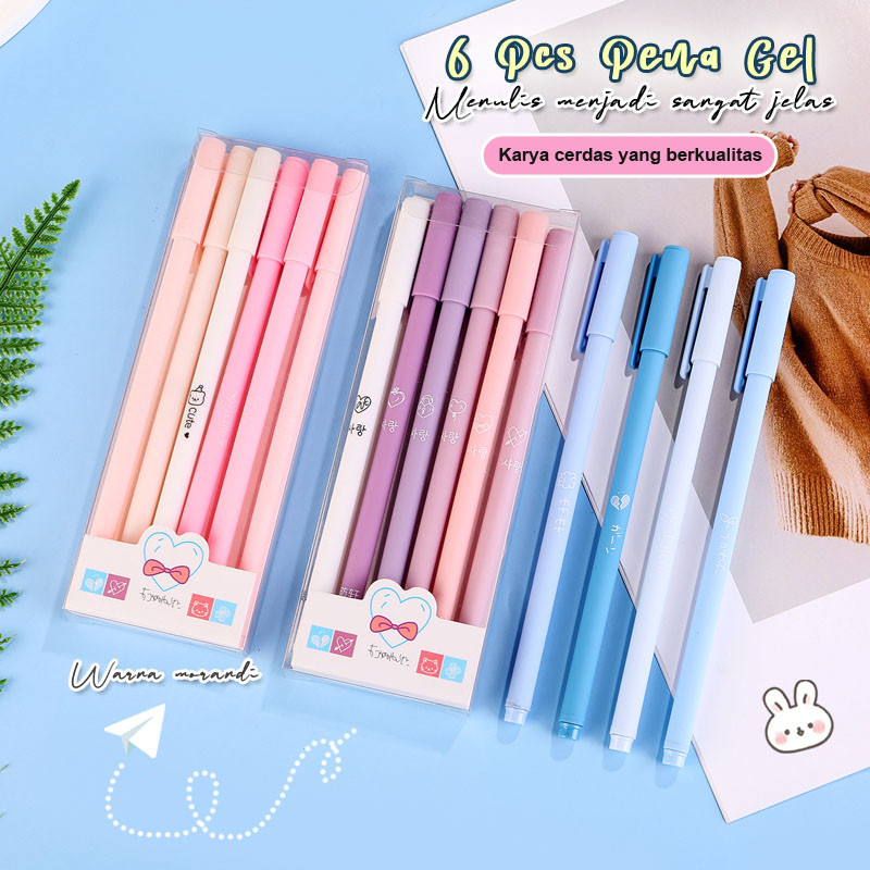 

Cute Set 6 Pcs Pena Gel Morandi Color / Pulpen Gel 0.5mm Warna Pastel Lucu Pen Gel Aesthetic