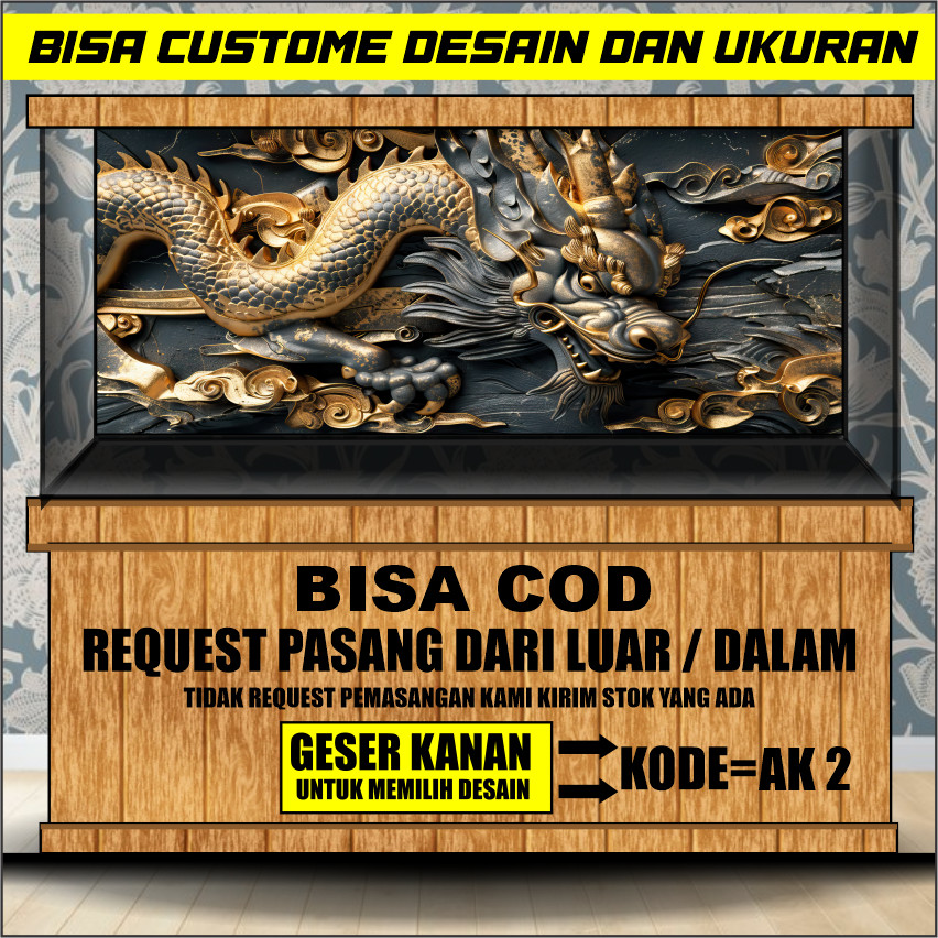 STICKER AQUARIUM, AQUASCAPE,STIKER KACA AQUARIUM,BACKGROUND AQUARIUM TEMA NAGA DRAGON AK2