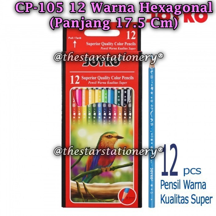 

(1 Set) GROSIR Pensil Warna JOYKO CP-105 12 Color / Pensil Warna Color Pencil Hexagonal Grip CP-105