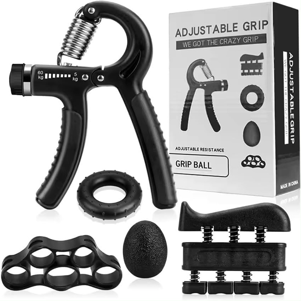 Hand Grip Strengthener Exercise Kit with 5 Pieces Power Hand Grip Trainer, Finger Stretcher, Grip Ri