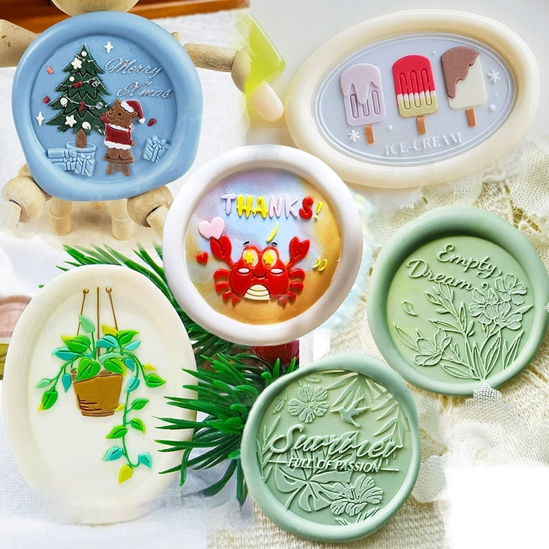 

New Seal Wax Stamps Brass Head Summer Series DIY 3D Sealling Wax Stamp Scrapbook Envelope Invitation Decoration Metal Stamp Toy