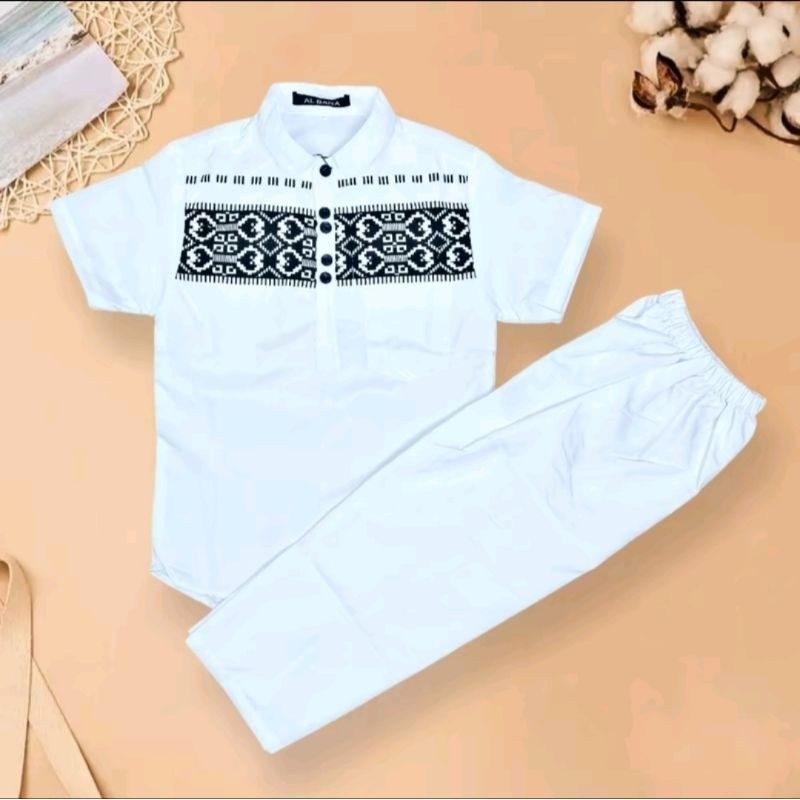 Setelan Baju Koko Anak Laki-Laki Usia 1 Tahun - 5 Tahun Koko Pendek Kombinasi Songket Batik Bahan Ka