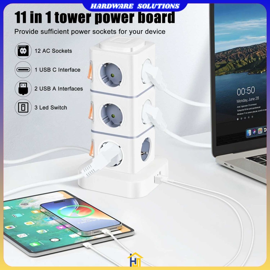 Stop Kontak Power Socket Strip Tower Colokan Listrik 2500W - NN812