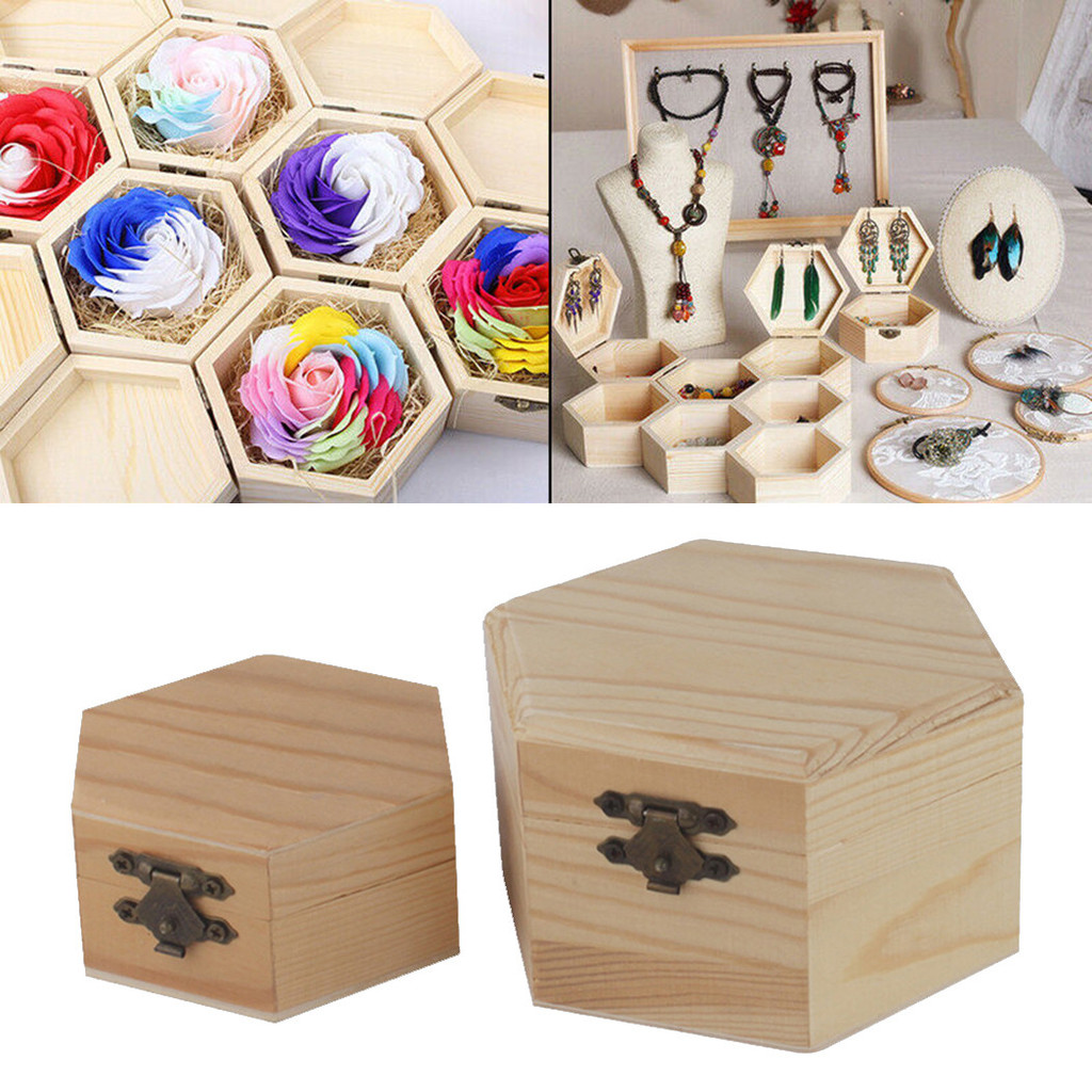 Wooden Hexagonal Shaped Storage Box Jewelry Box Wedding  Gift Box Jewelry Display Wooden Box For DIY