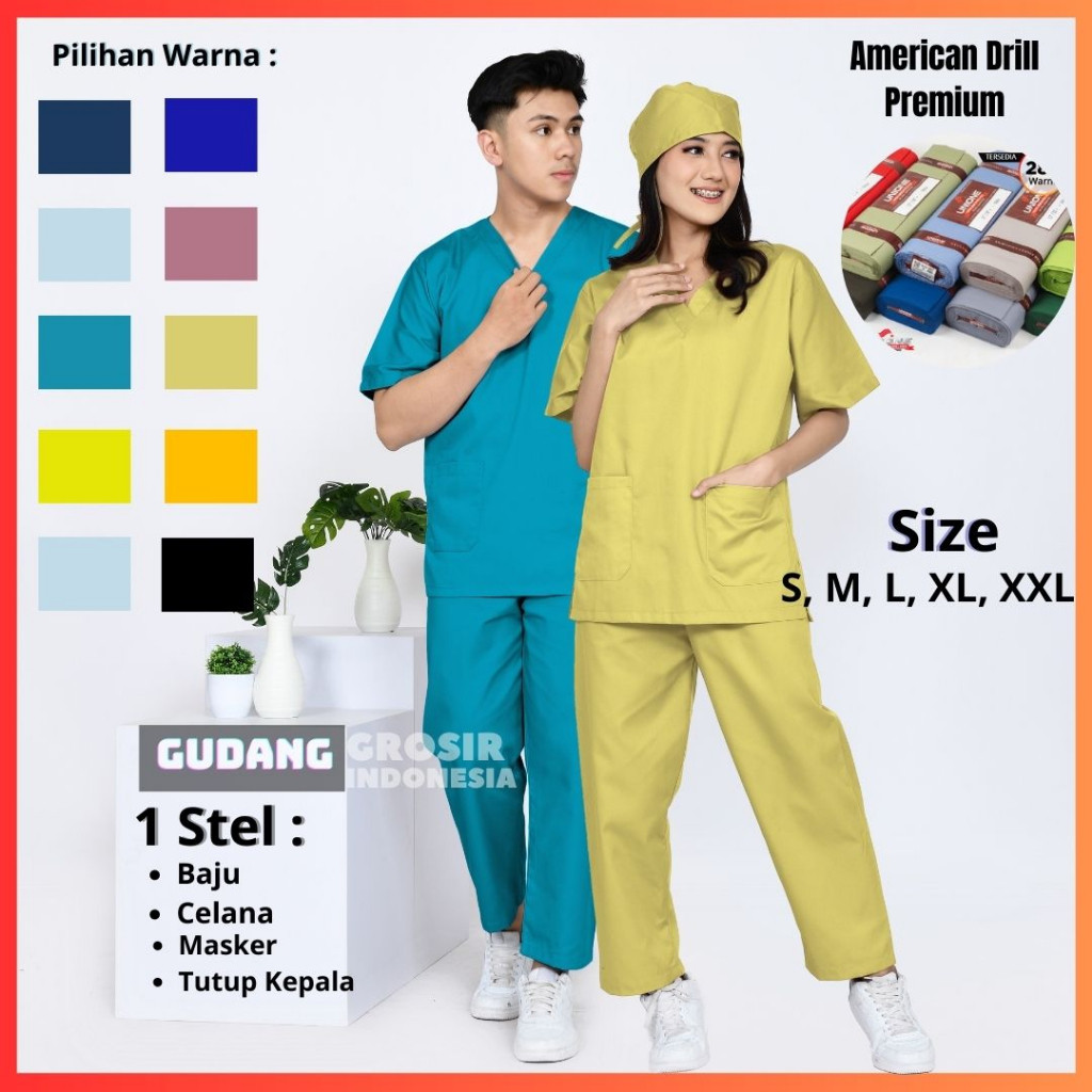 [KHUSUS LENGAN PENDEK] Baju Jaga Dokter Scrub OK Modern | Baju OKA Bahan Americans Drill | Baju Ok W