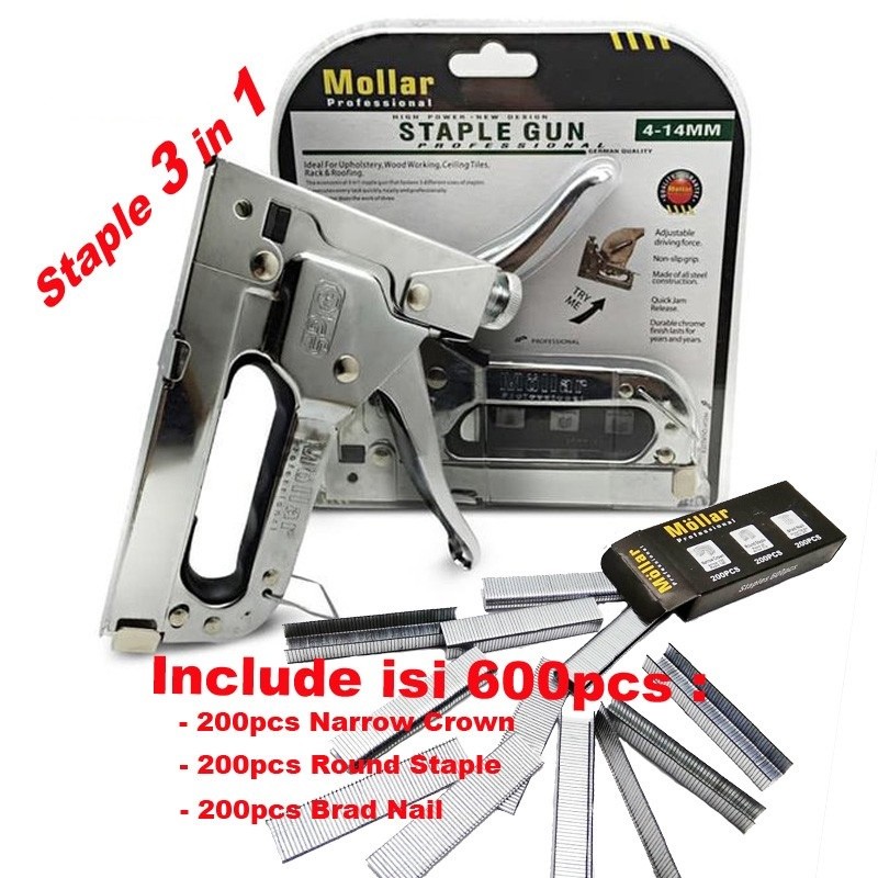 

Gun Tacker Alat Staples dan Paku Tembak 3in1 / Staple Gun Mollar 4-14mm / Stapler Tembak Manual