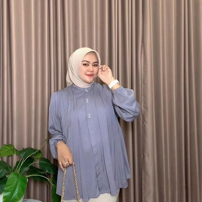 ZOYA BLOUSE - Blouse Oversize Ld 130 Jumbo Krah Shanghai Blus Polos Rayon Twill Premium - Hitam
