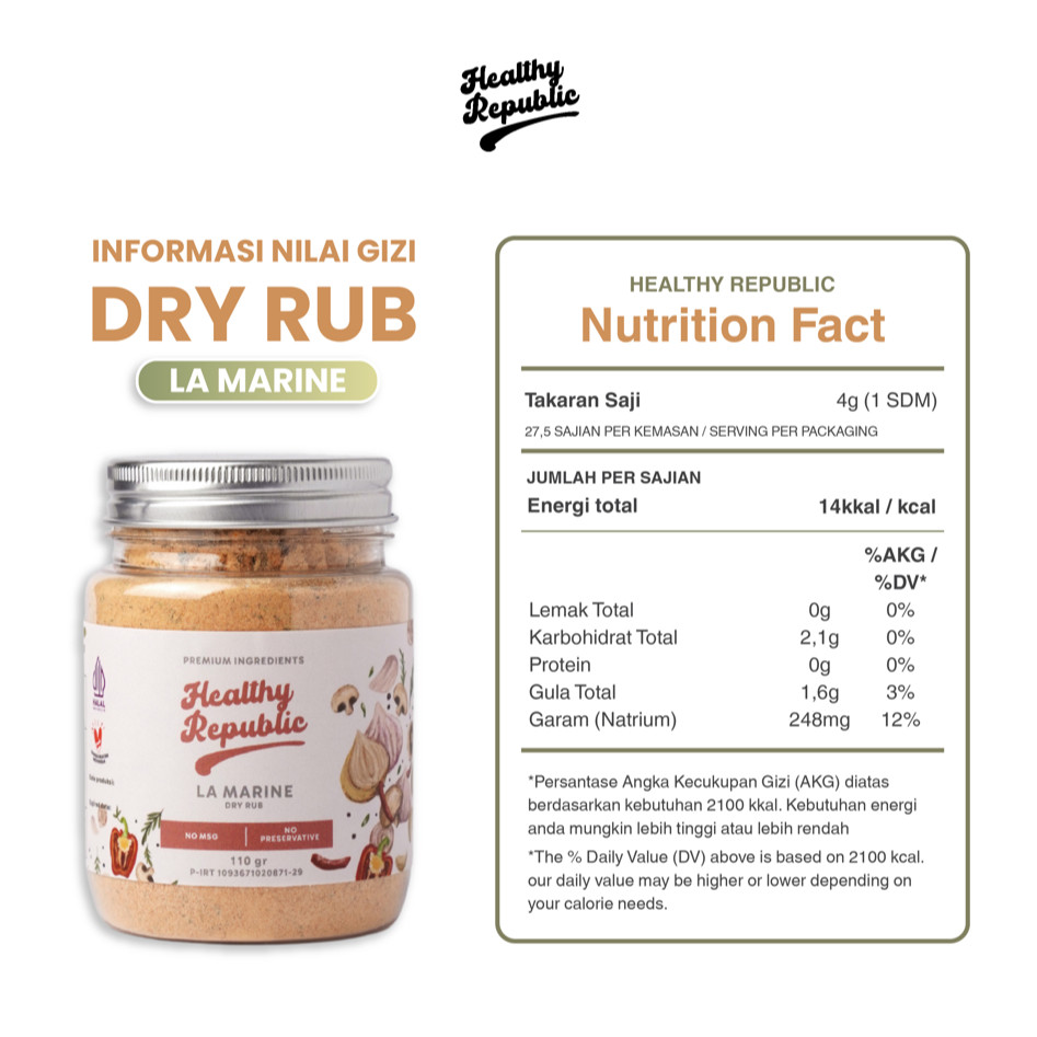 

Healthy Republic Bumbu Marinasi Serba Guna Rendah Kalori Rendah Lemak Spices 110Gram