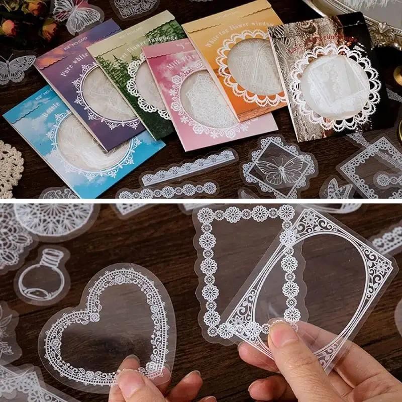 

30Pcs Lace Sticker Transparent PET Photo Frame Decal Sticker for DIY Decorative Scrapbooking Diary Planner Album Diary Notebook