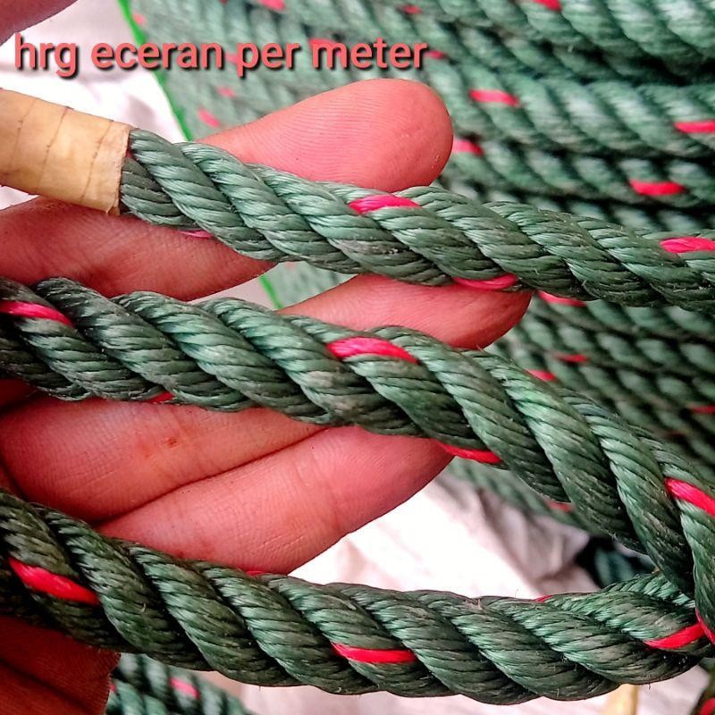 

tali tambang plastik 10mm 12mm 14mm per meter hijau bintik merah pe