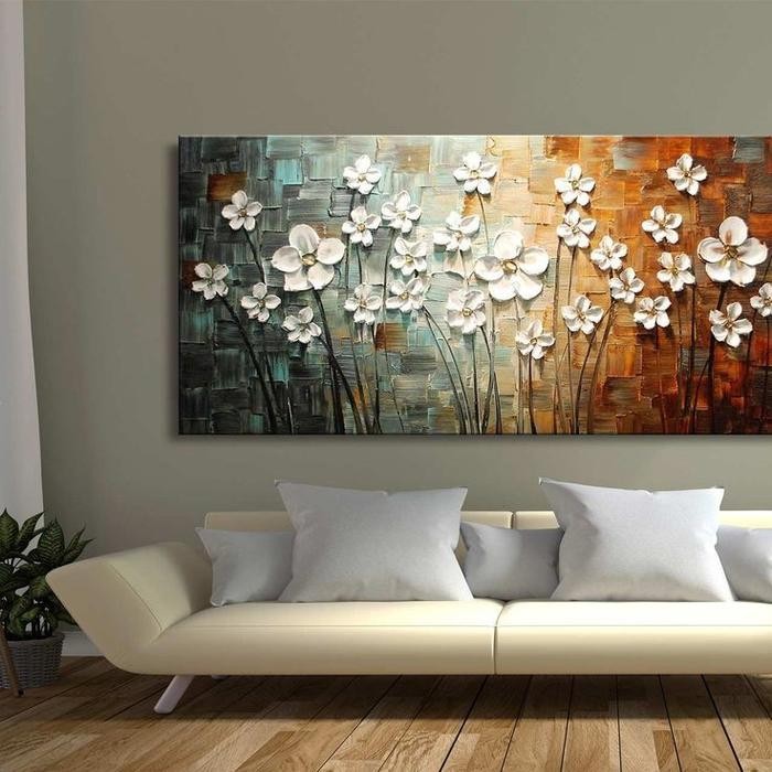 LUKISAN dinding ruang tamu Besar 150 x 80 cm bunga abstrak plus frame - 120 x 70 cm, TANPA BINGKAI