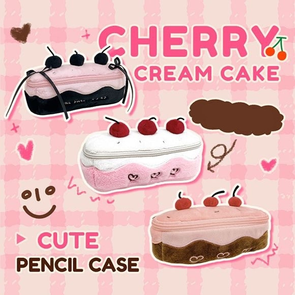 

[Hercyna] Tepak Cherry Cream Cake Kue Tempat Pensil Pencil Case Wadah Lucu
