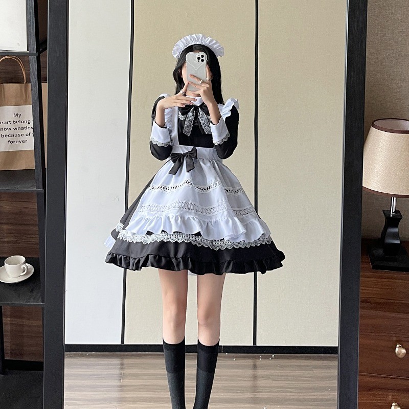 British Long Sleeved Maid Costume Cosplay Outfit Japanese Uniform Cute Short Dress Plus Size Maid Dr
