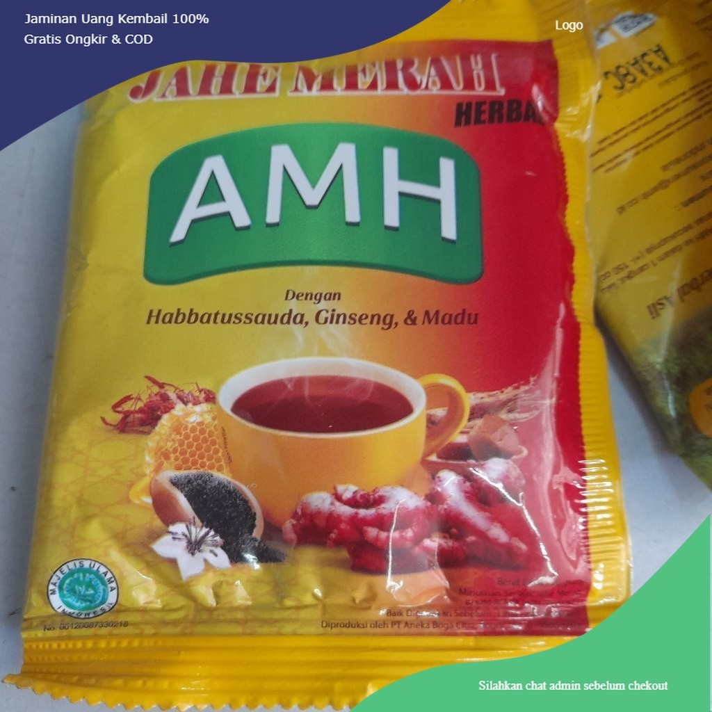 

JAHE MERAH AMH 1 Renceng isi 10pcs x 20gram Minuman Herbal Dengan Habbatussauda, Gingseng Madu Jakut Herbal Salimurat