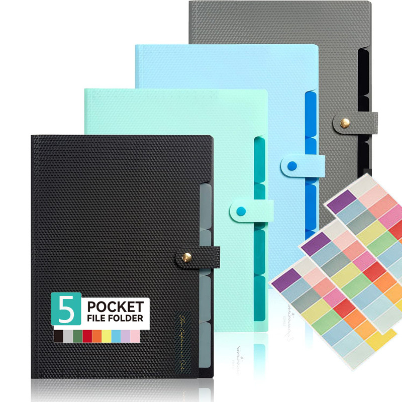 

A4 Size 5 Pocket Accordion File Folder Expanding Filer Folder with Labels for Documents Paper Organizer for School Office