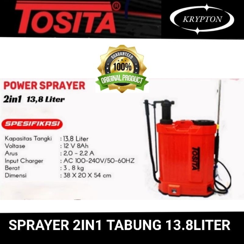 tosita sprayer 2in1 manual / baterai tabung 13.8 liter