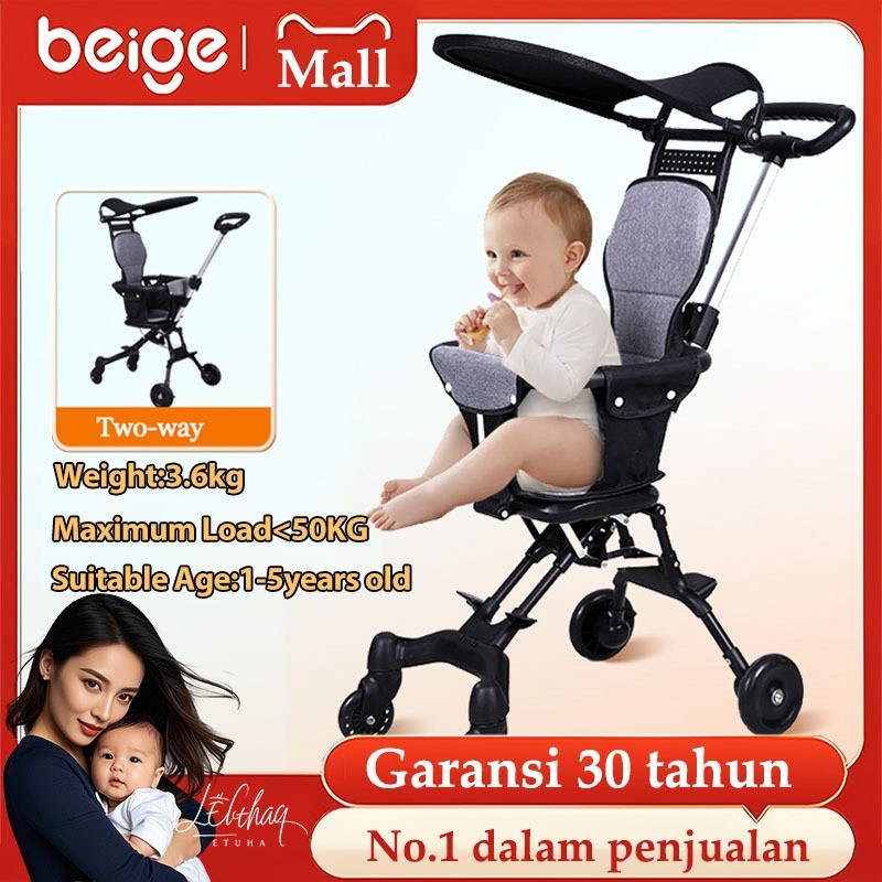 BEIGE Stroller Bayi Lipat Kereta Dorong Bayi 2 Arah Traveling Cabin Size（Sepeda motor dapat dibawa ）