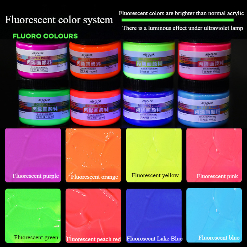 

100ml Fluorescent Acrylic Pigment Waterproof and Sun-resistant Strong Coverage Without Fading for Art Painting Graffiti