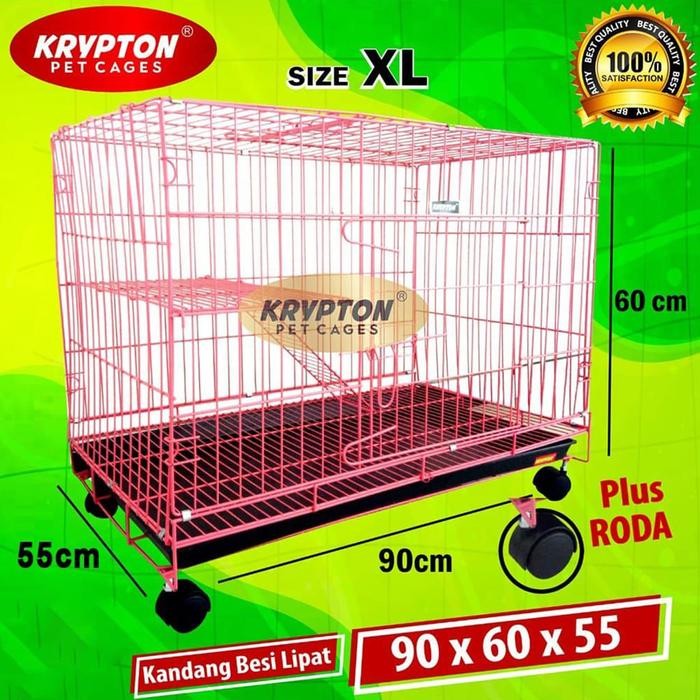 Kandang Besi Lipat 90x60x55 TINGKAT + RODA Jumbo XL Kucing Anjing - KRYPTON