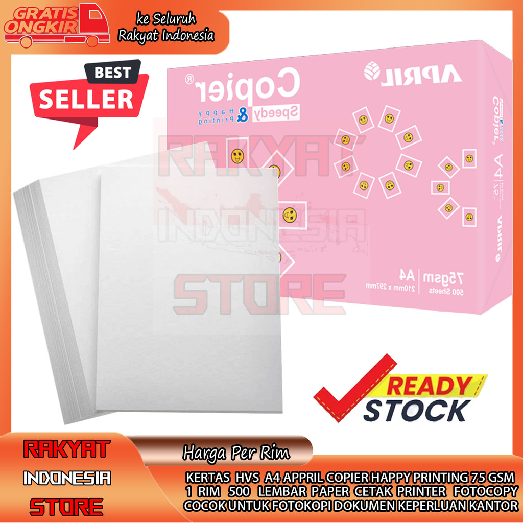 

April Kertas A4 April Copier Happy Printing 75gsm 1 Rim Per Pack Pak Serim Per Rim Per Varian Hvs Murah Fotokopi Print Dokumen Surat Berkas Skripsi Kantor Sekolah Rumah Alat Tulis Atk Perlengkapan Praktis Efisien RFA Halus Putih Bersih