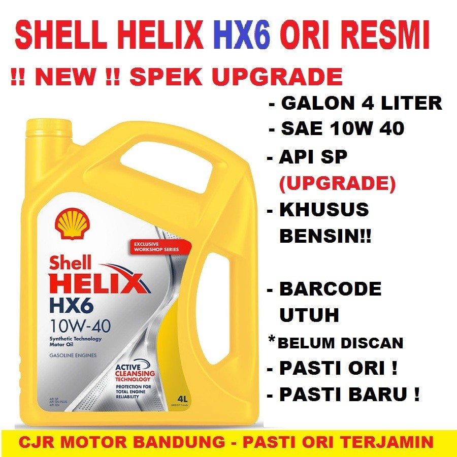 Oli Mobil Shell Helix HX6 10w 40 galon 4L oli full synthetic mobil bensin dan dieselJAMIN ORI ASLI H