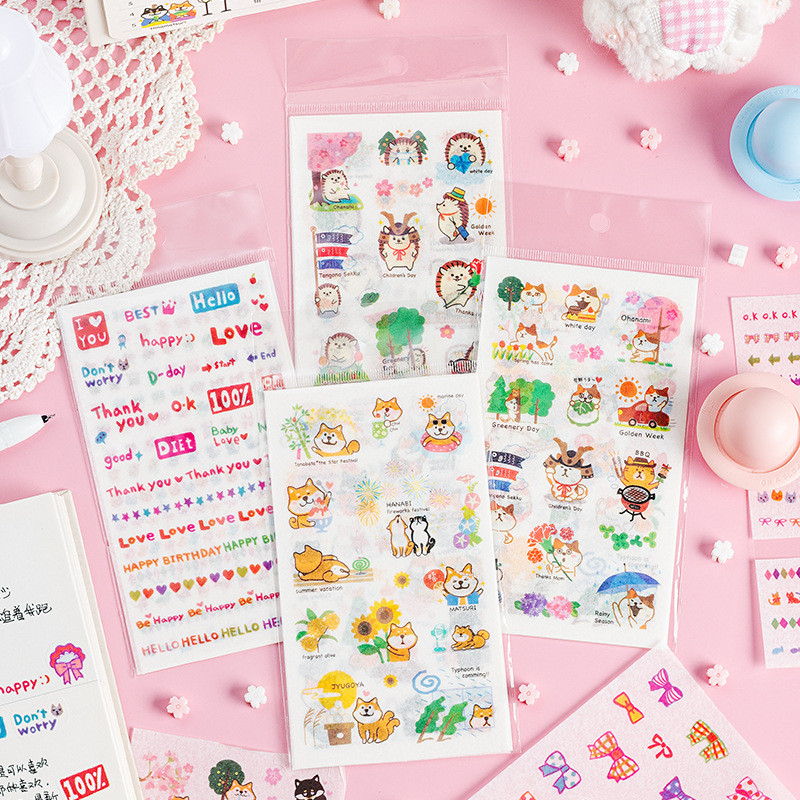 

Cute Pet Holiday Series Paper Stickers DIY Photo Album Diary Stickers Student Stationery Material Hand Account Stickers 4 Pieces