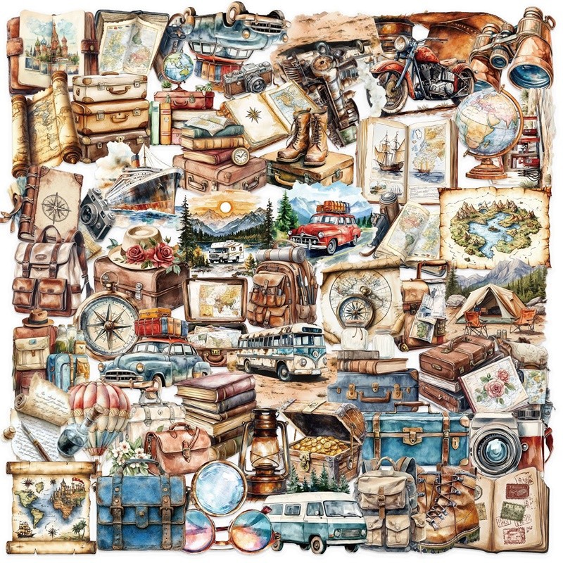 

50PCS Vintage Travel PET Sticker Aesthetic Hand Accounting Transparent DIY Decoration Scrapbooking Stationery Supplies for Kids