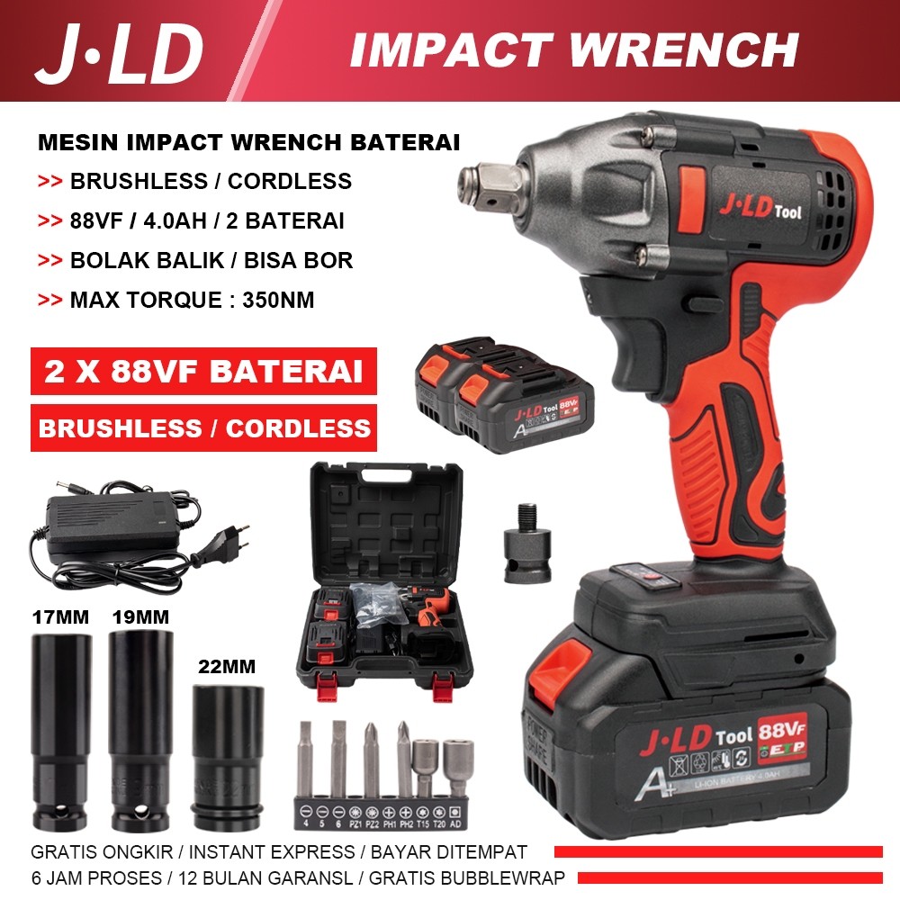 JLD Impact bor baterai 88VF biru impact wrench 13mm mesin bor impact bor cas impact baterai jld 88v 