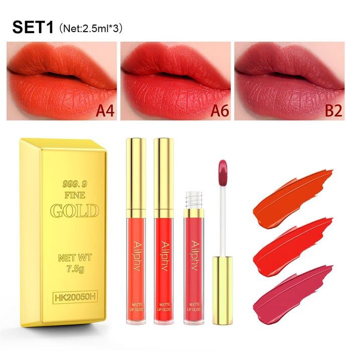 {BPOM} Allphv Matte Lip Gloss Lipstick Set 3 Warna Tahan Air Bibir Lipstik - SAO1139-01