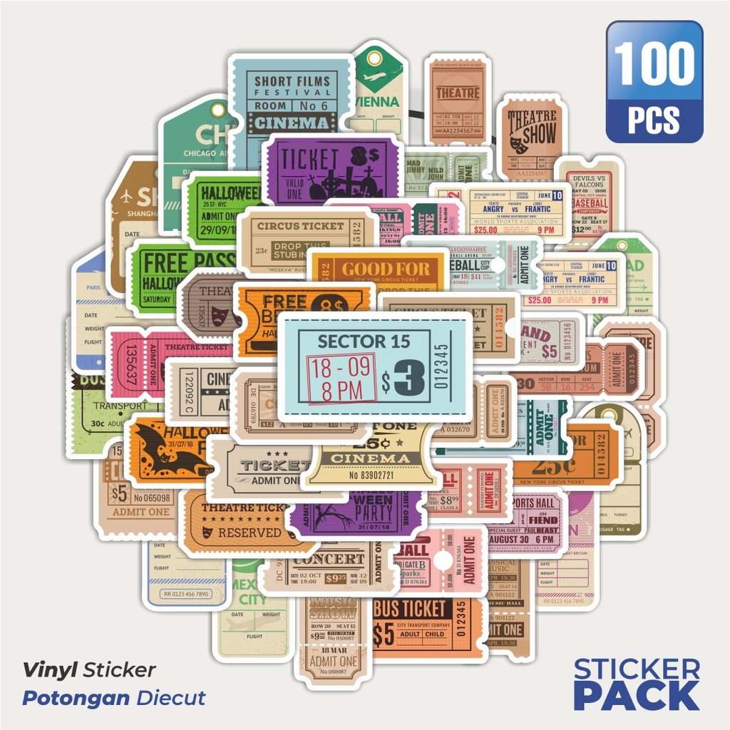 

Stiker Vinyl Sticker Old Tiket Sticker Waterproof Aesthetic- Untuk Laptop, Motor, dan Helm - Paper Stationery Pack