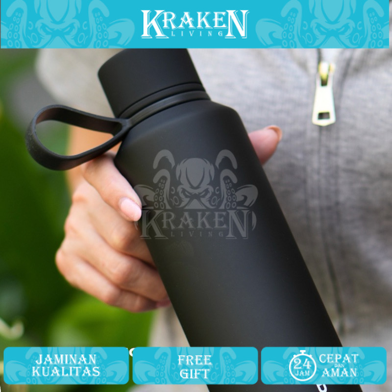 BOTOL MINUM TUMBLER HYDRATIC REGALO 20oz / 600ml - Tahan Panas Dingin 10-16 jam - BLACK - Stainless 