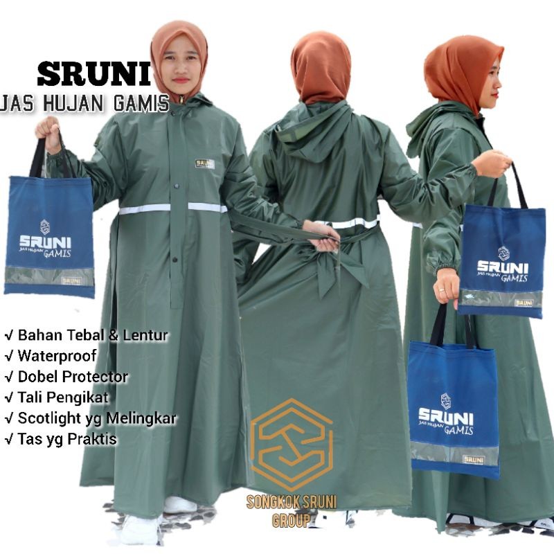 JAS HUJAN GAMIS MUSLIMAH SYARI SRUNI  RAINCOAT BAHAN PVC 025 TEBAL ELASTIS LENTUR KUAT   ORIGINAL MA