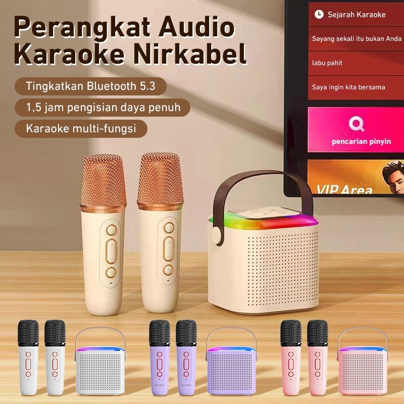 COD bluetooth speaker karaoke speaker bluetooth mic speaker mini 2 MIC 1 SET Wireless 2 Warna (Dapat