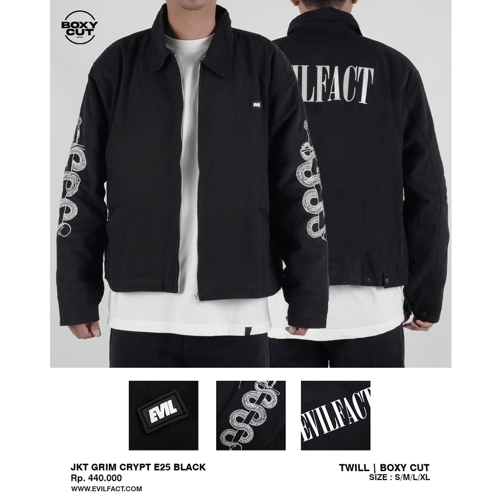 JAKET HARINGTON BOXY CUT CASUAL SIMPLE PRIA HITAM ORIGINAL EVIL ARMY | GRIM CRYPT E25 BLK