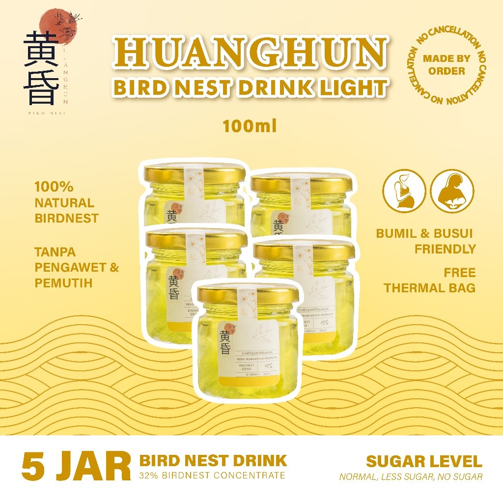 

PAKET HUANGHUN BIRDNEST DRINK LIGHT - MINUMAN SARANG BURUNG WALET(100ml - 1gr bird nest SANGAT KENTAL DAN BERSERAT)