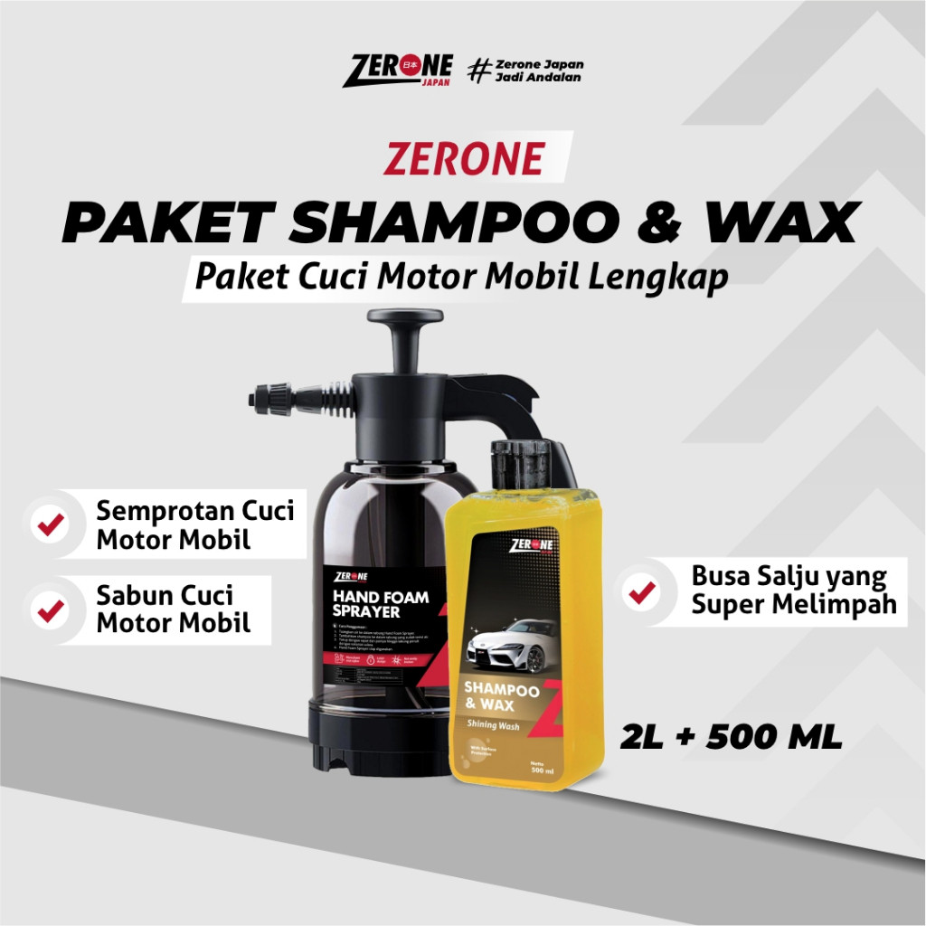 [ Paket Shampoo + Hand Foam Sprayer ] Zerone Japan Sabun Cuci Motor Tanpa Sentuh Shampoo Mobil & Wax