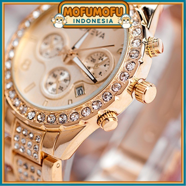 JAM TANGAN WANITA GENEVA RANTAI MURAH GOLD STAINLESS PESTA CENTURY KECIL JAM073G1 ORI KOREA