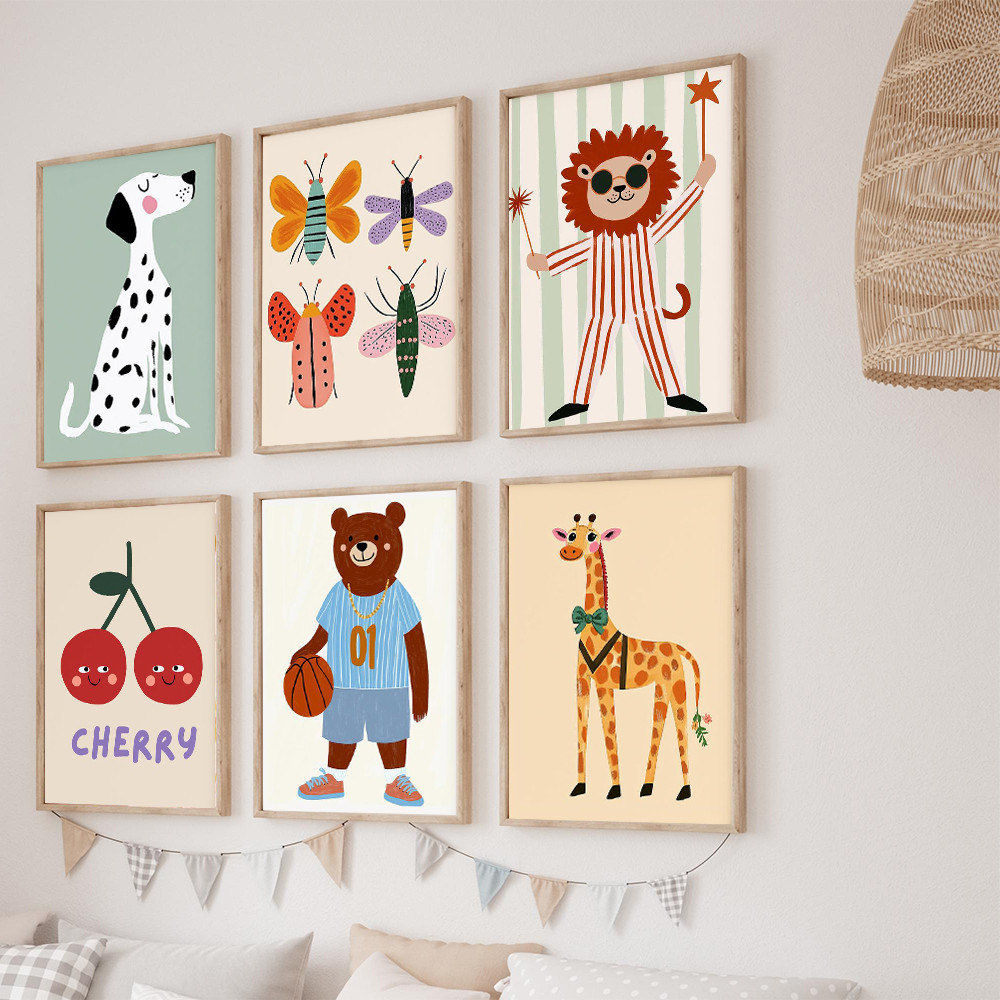 

Cartoon Kids Wall Art Prints and Posters Playful Nursery Pictures Scandinavian Kids Room Decor Modern Playroom Canvas Painting