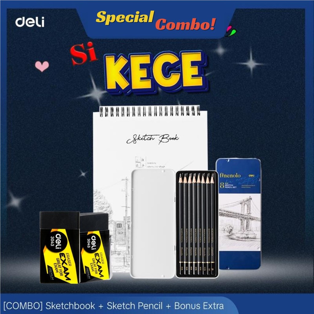 

Deli Combo SI KECE Buku Gambar B5 Vertikal Jilid Spiral + Deli School Eraser + Deli Sketch Pencil Set Alat Sekolah
