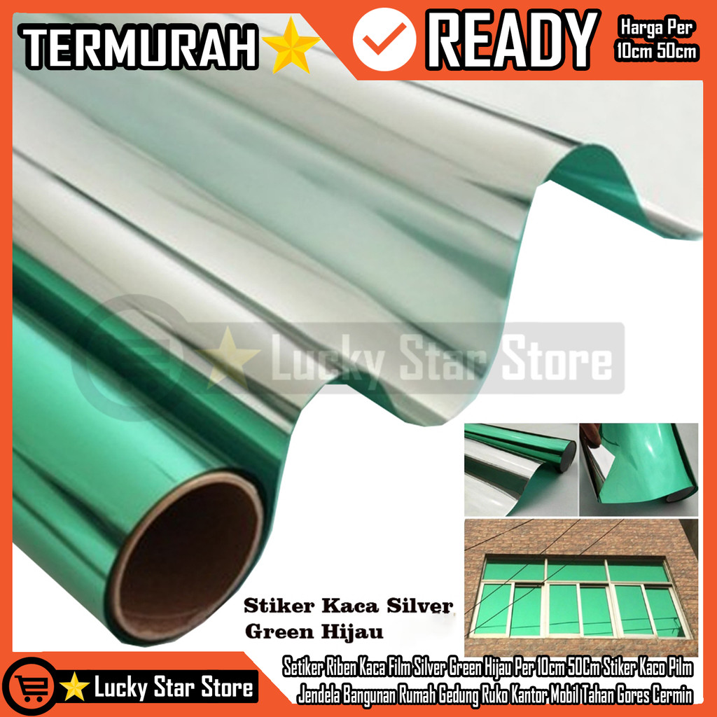 Sticker Setiker Riben Kaca Film Silver Green Hijau Per 10cm 50Cm Stiker Kaco Pilm Filem Jendela Bang