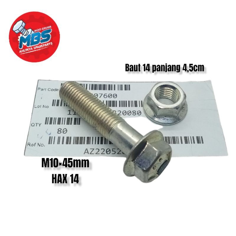 1Set Baut Mur 14 M10×45 Baut Baja Titik 4 Baut Panjang 4,5Cm Dudukan Shok Stering