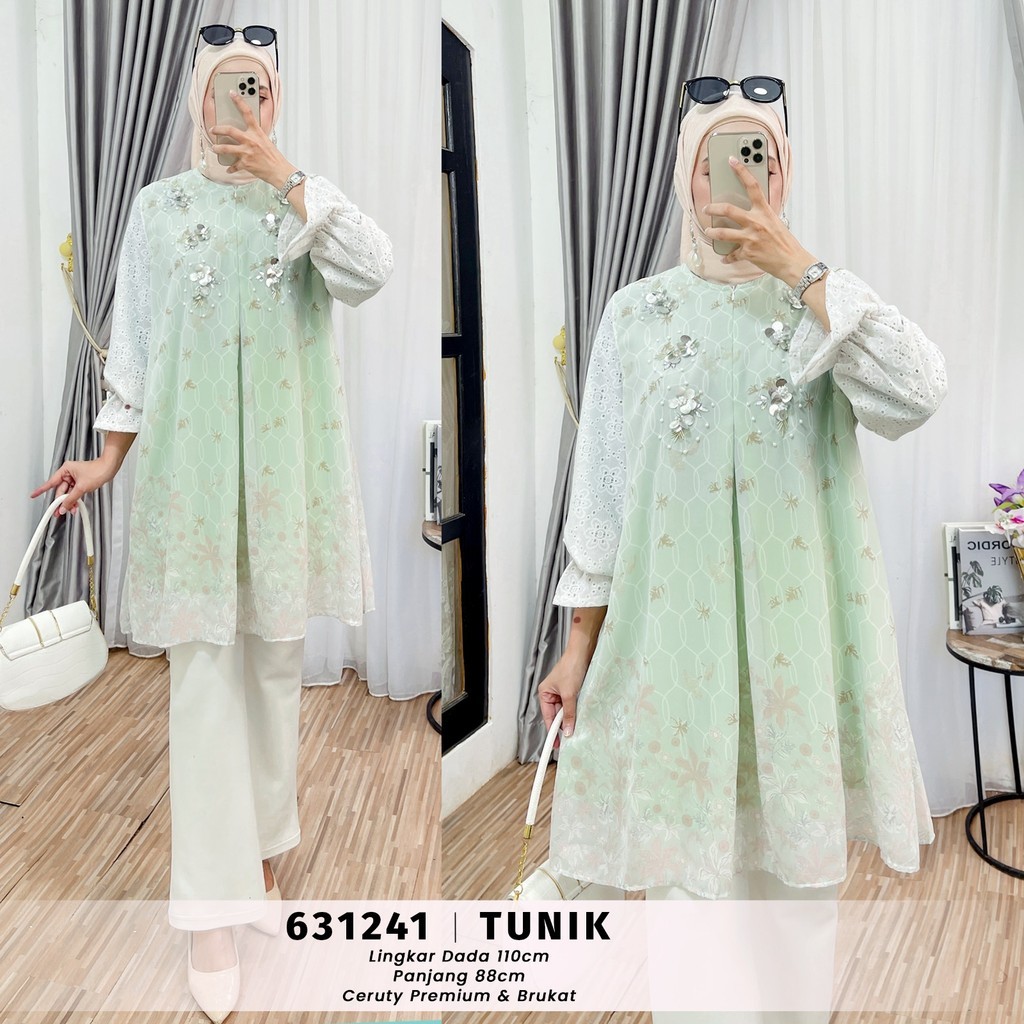 Extu Heritage - Amora Tunik Elegan Payet Kombinasi Brukat Busui Adem Fit to XL – 631241
