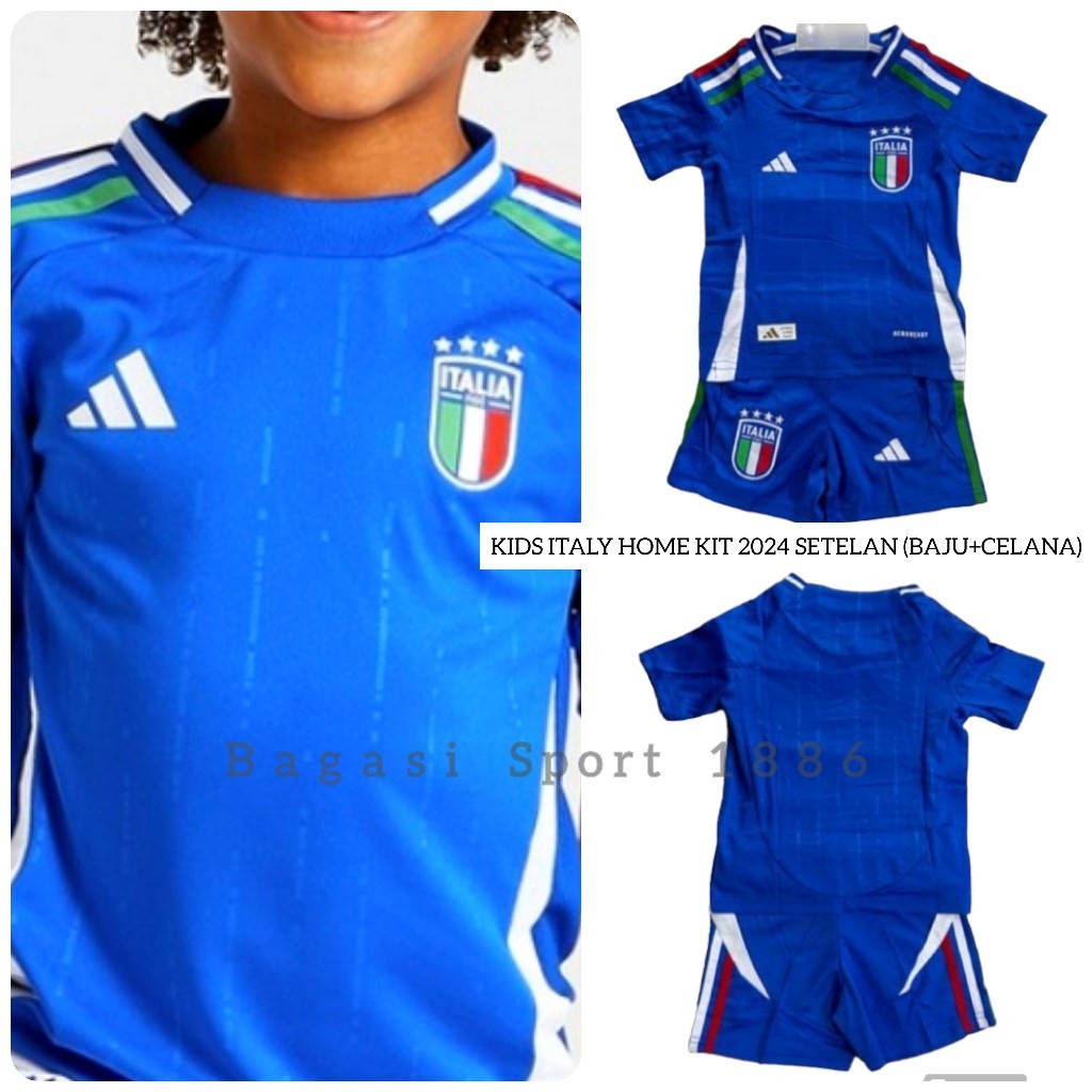 Setelan Jersey Baju Bola Timnas Negara Italia Kids Kid Anak Home Kit Kandang Piala Eropa 2024 2025 N