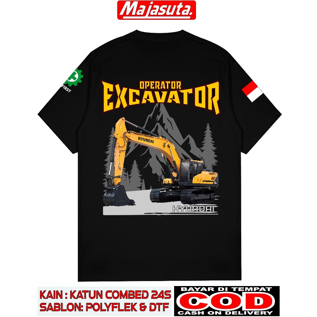 KAOS OPERATOR EXCAVATOR HYUNDAI BAHAN KATUN COMBED 24S TEBAL SABLON DTF TEBAL DAN ADEM