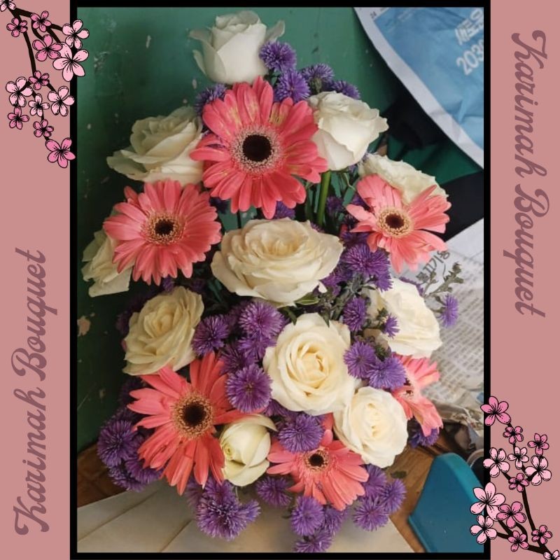 LANGSUNG JADI Buket Bunga Mawar Garbera Lily Sedap Malam Asli Segar Premium Mix Flower Bloom Bag Fre