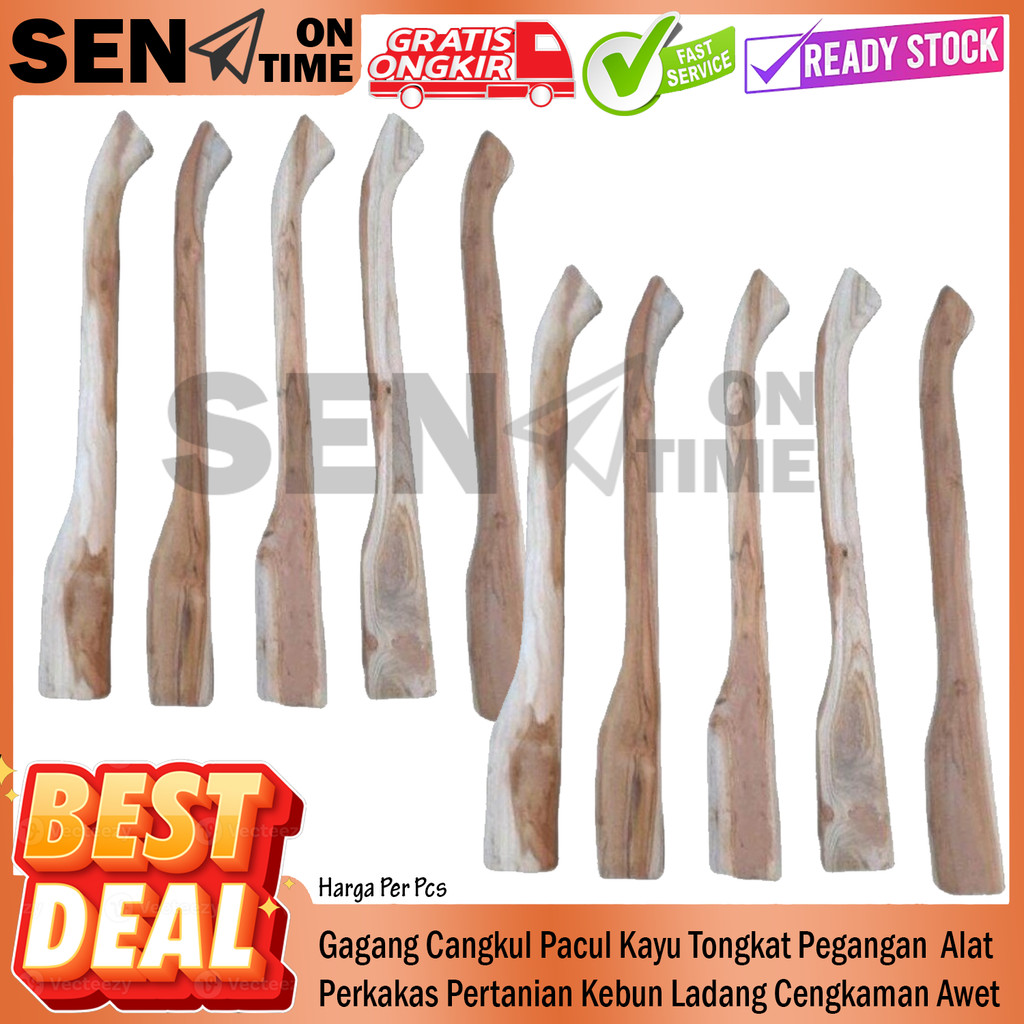 Gagang Cangkul Pacul Kayu Pegangan Tongkat Manual Kebun Ladang Baja Lurus Panjang Alami Serat Halus 
