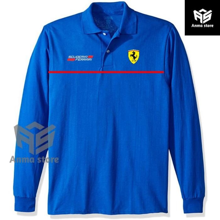 Longsleeve Kaos Kerah Polo shirt Lengan panjang Scuderia Ferrari List Kaos Big Size Polo Big Size - 